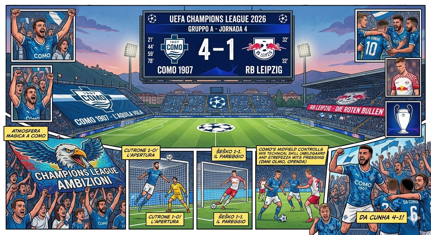 Como 1907 Hancurkan RB Leipzig 4-1 di Liga Champions, Debut Bersejarah